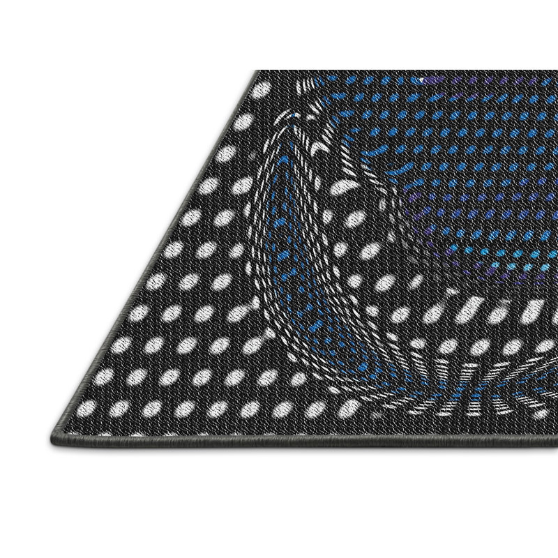 Tapis noir/bleu à motifs, Rectangle 5 pi x 7 pi
