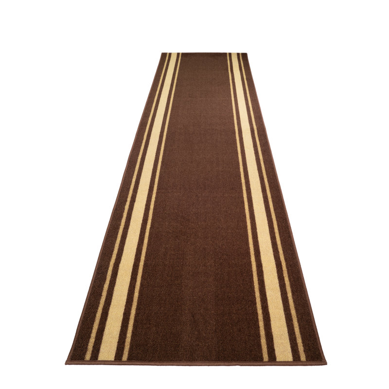 Solid Border Brown Low Pile Slip Resistant Rugs, Runner 2'2" x 44'