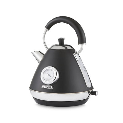 GEEPAS Retrovive Electric Kettle | Vintage Cordless Stainless Steel Rapid Boil for Hot Water Tea Coffee | Auto Shut-Off 360° Swivel Base Temp Gauge Boil Dry Protection | 2 Yr Warranty 1.7L 3000W
