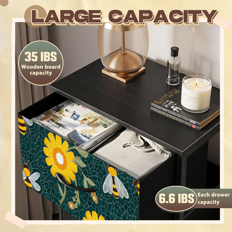 Commode pour chambre à coucher avec 4 tiroirs de rangement Commode à abeilles florale en mosaïque florale vert foncé