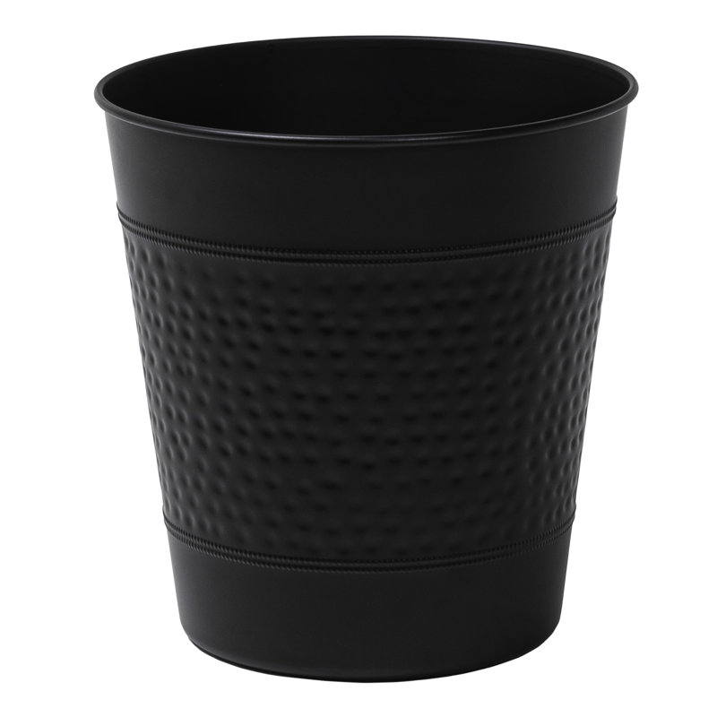 Riley Modern Classic Hammered Steel Accent 2-Gallon Wastebasket, Matte Black