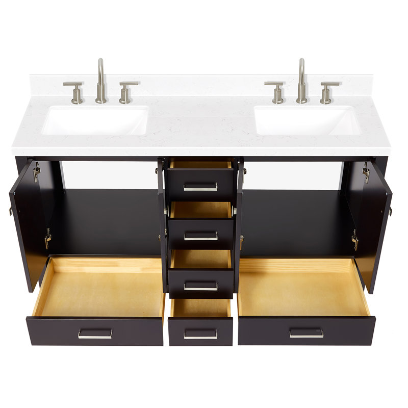 Ensemble de meuble-lavabo double 60 po , Rectangular, Espresso / nickel brossé