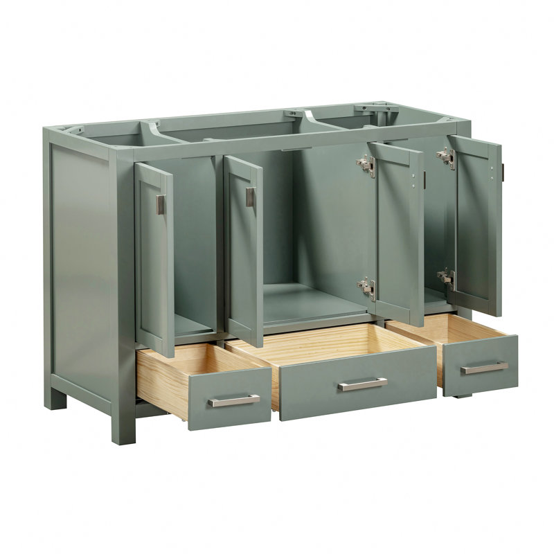 Modero 48" Single Bathroom Vanity with Top, Carrera White Marble, Brushed Nickel, Smoke Green