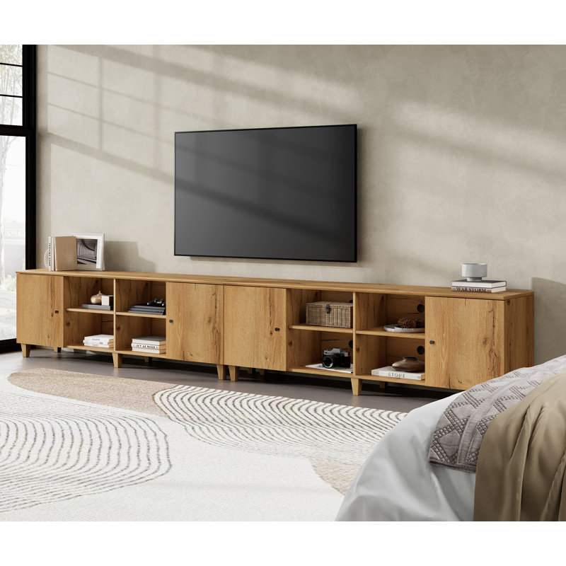 Meuble télé en bois massif pour téléviseur de 75 po ou moins Cabriano, Brun chêne