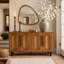 59.84" Gold-Toned 4-Door Sideboard Buffet Cabinet - Solid Wood & MDF Arched Door Storage Console Table for Dining Room/Living Room, Antique Gold
