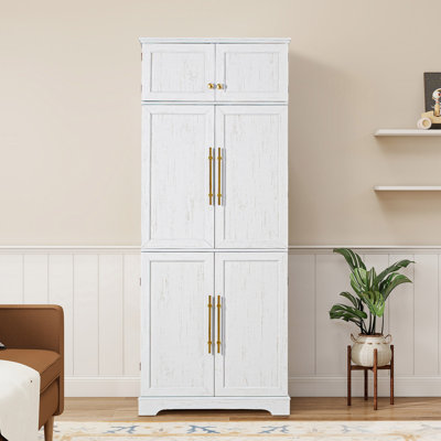 Armoire de cuisine de style campagnard de 78,2 po de hauteur avec 8 tablettes de porte, armoire de rangement avec 4 tablettes réglables, tiroir caché