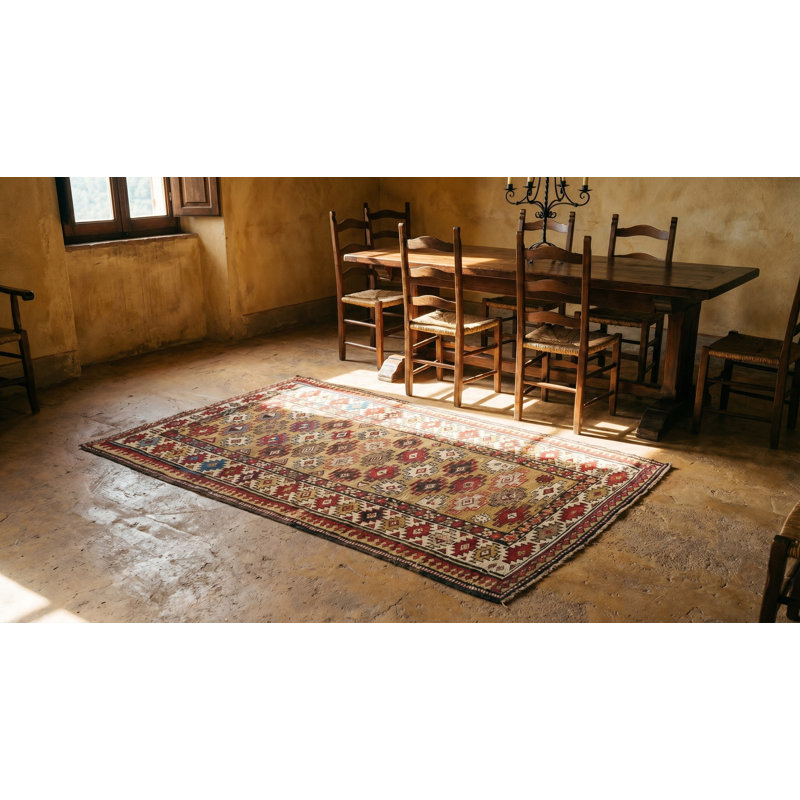 Small Scatter Size Light Yellow Color Antique Tribal Caucasian Chi Chi Rug