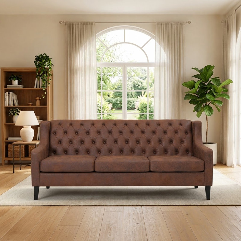 Canapé 3 places en tissu capitonné de 78,75 pouces avec coussins amovibles, Brun