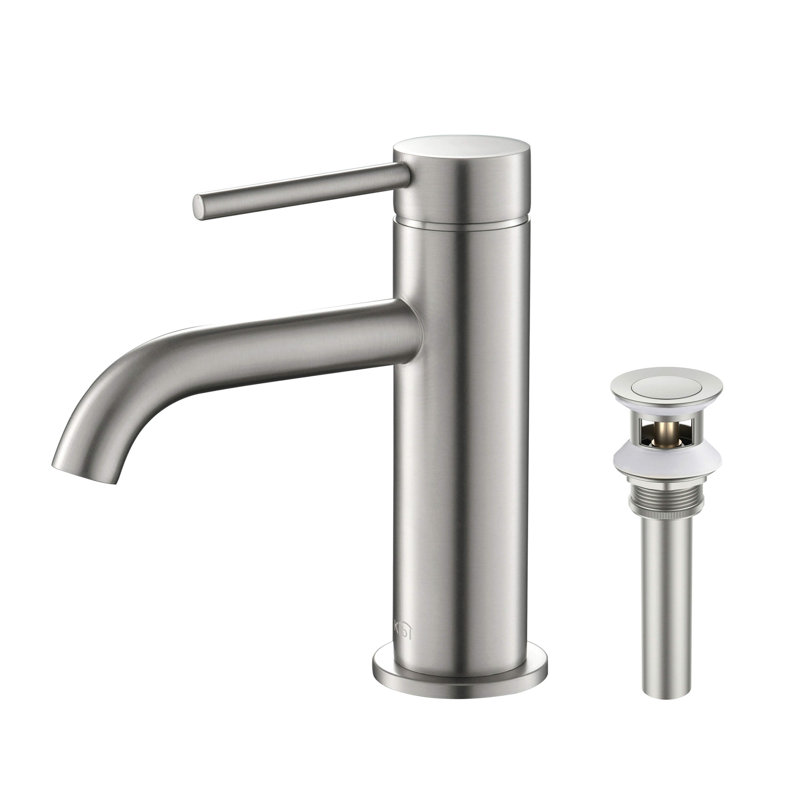 Circular Single-handle Bathroom Faucet, Brushed Nickel, Drain Assembly Included