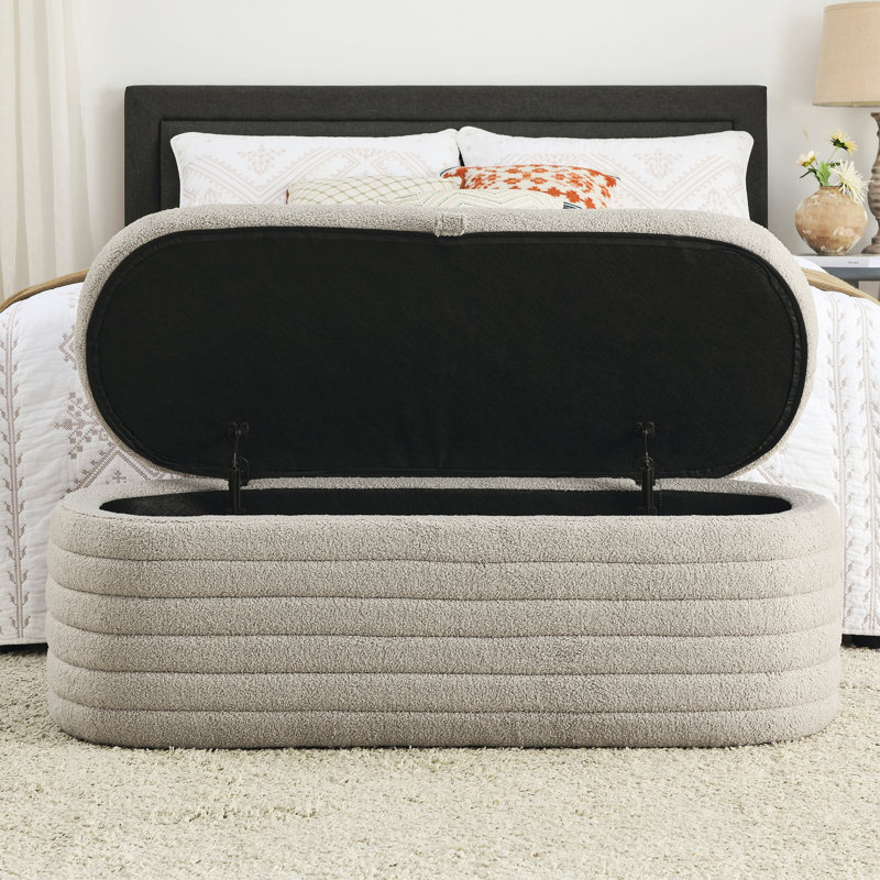 Pushti Upholstered Ottoman, Grey Fabric