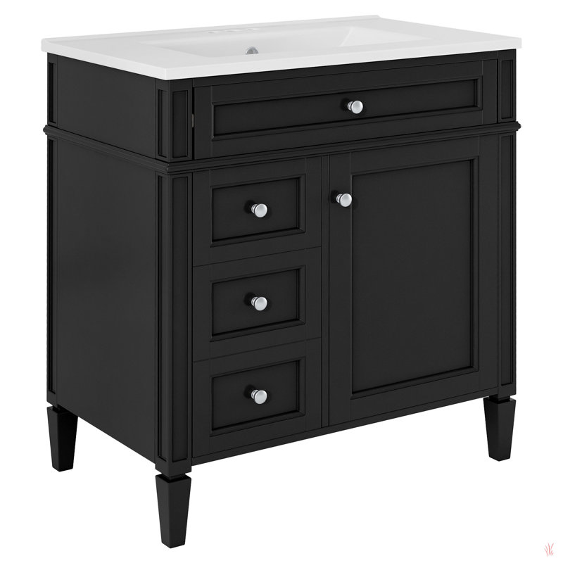 Meuble-lavabo de 30 po avec lavabo supérieur, meuble-lavabo moderne avec 2 tiroirs et tiroir escamotable, meuble-lavabo simple