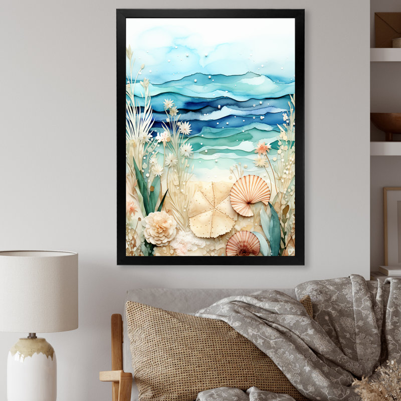 Coastal Tiles Collages - Botanicals, art mural, Cadre simple noir, H 20 po x l 12 po x P 1 po