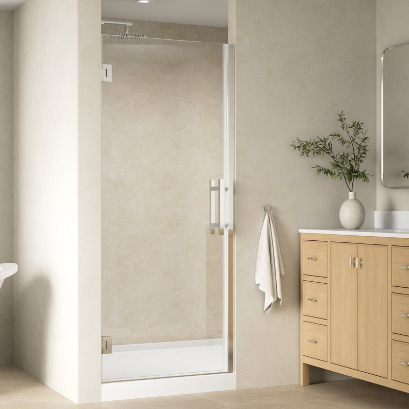 Porte de douche à charnière sans cadre de l 29 à 30 po x H 72 po avec verre trempé certifié SGCC, chrome, Chrome chrome