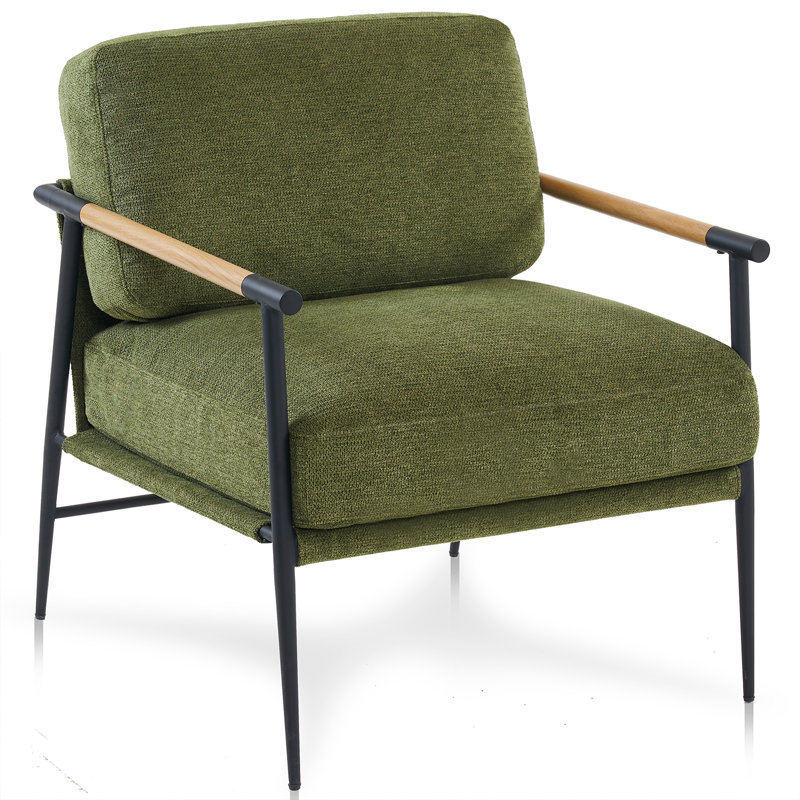 Dajauna 27.75'' Wide Modern Metal Frame Chenille Accent Armchair, Green Polyester Blend