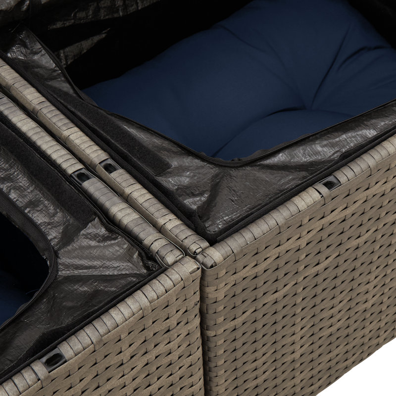  Canapé de jardin 2 places avec rangement et coussins en rotin de polyester gris, Gris