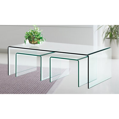 Gabilan Glass Top Nesting Tables Built-In Outlets