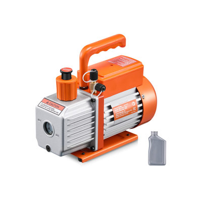 5 CFM Single-Stage Rotary Vane Vacuum Pump Kit with Oil Bottle for HVAC and Automotive AC Maintenance (Orange/Silver)
