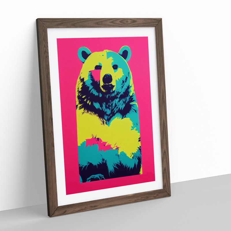 Neon Bear - Single Picture Frame Print, Walnut, 46cm H x 34cm W x 2cm D