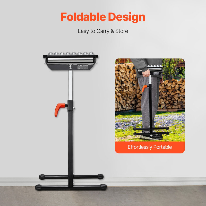 Support à roulettes, capacité de charge de 300 lb, hauteur réglable de 26,8 à 42,5 po, pliant robuste avec tête de rouleau multidirectionnelle polie de 11,5 po, pour support de rallonge pour la scie à table