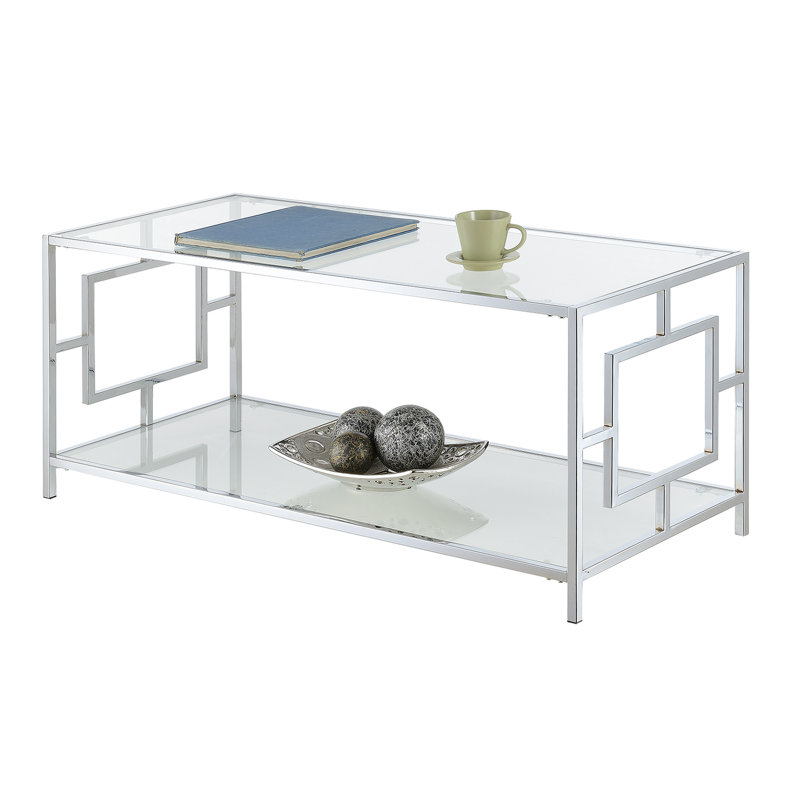 Sapienza Coffee Table with Storage, Clear Glass/Chrome
