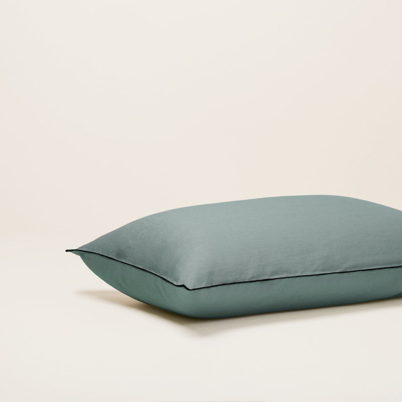 Carlina 100% Linen Button Pillow Protector, Grey, Queen