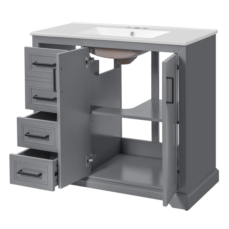 36'' Single Bathroom Vanity With Top, Gray