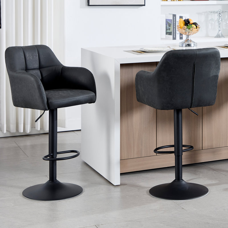Adjustable Bar Stools with Armrests and Matte Base for Kitchen Island, Black