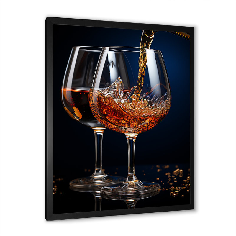 Teinte miel d'un vin doré dégoulinant, Cadre simple noir, H 32 po x l 16 po x P 1 po