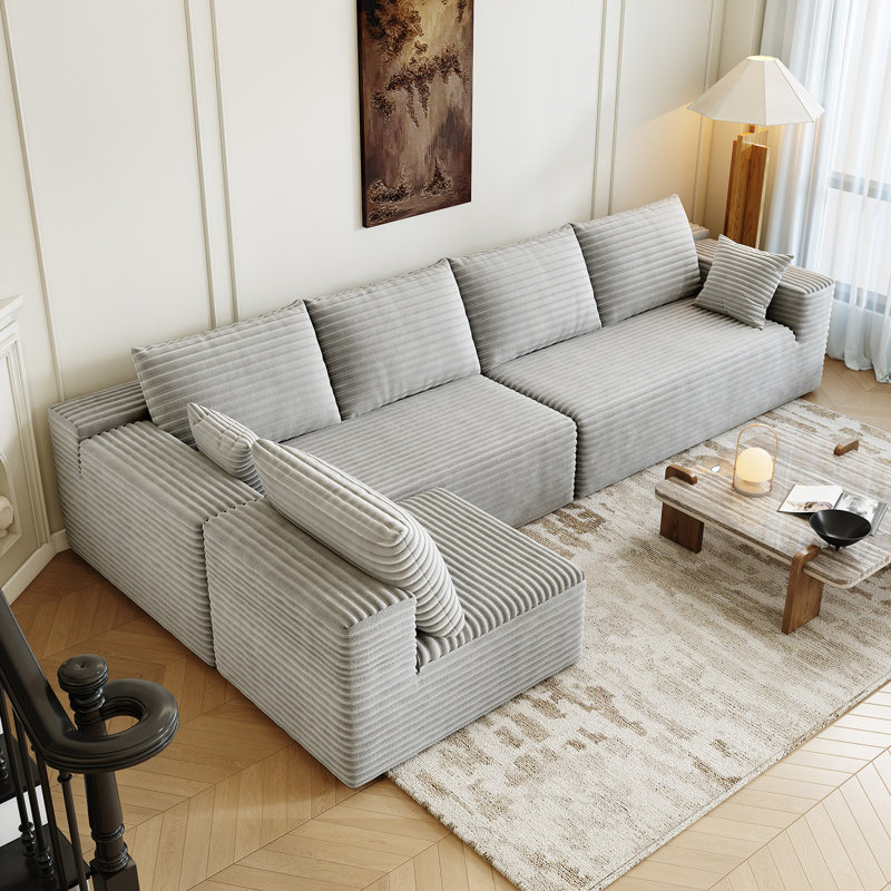 139.4" Modular Sectional Sofa, L-Shaped Minimalist Couches with Middle Seat Chaise, Modern Deep Seat Convertible Sleeper Sofa,Cloud Plush Corduroy Fabric, No Assembly Required, 5 Seater