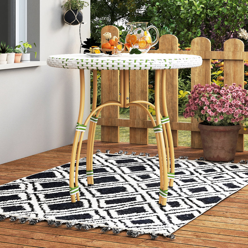 Altesa French Bistro Outdoor Table, Round Outdoor Coffee Table for Patio Balcony Garden, Green/White