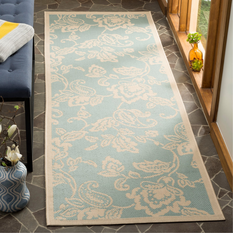 Tapis turquoise / beige Berrima, Tapis de couloir 2 pi 7 po x 8 pi 2 po