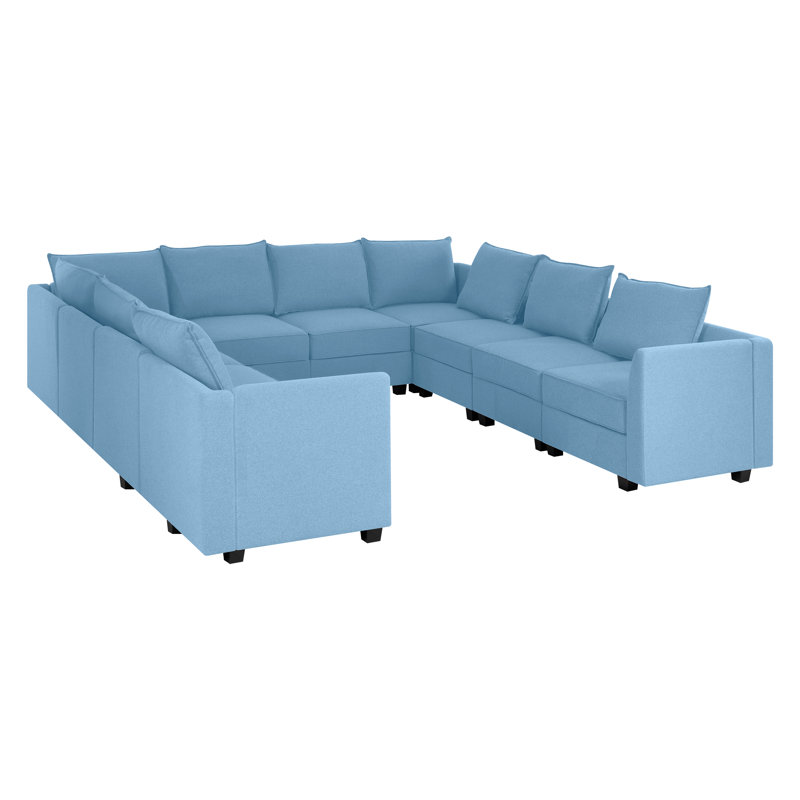 Canapé modulaire en U modulaire convertible 10 places Bremen Convertible, Bleu crème