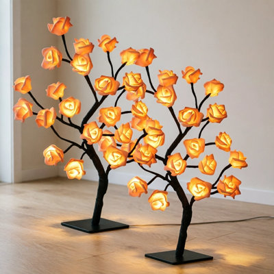 Lighted Artificial Bonsai Tree with 48 Warm White LEDs, Battery & USB Powered, Rose