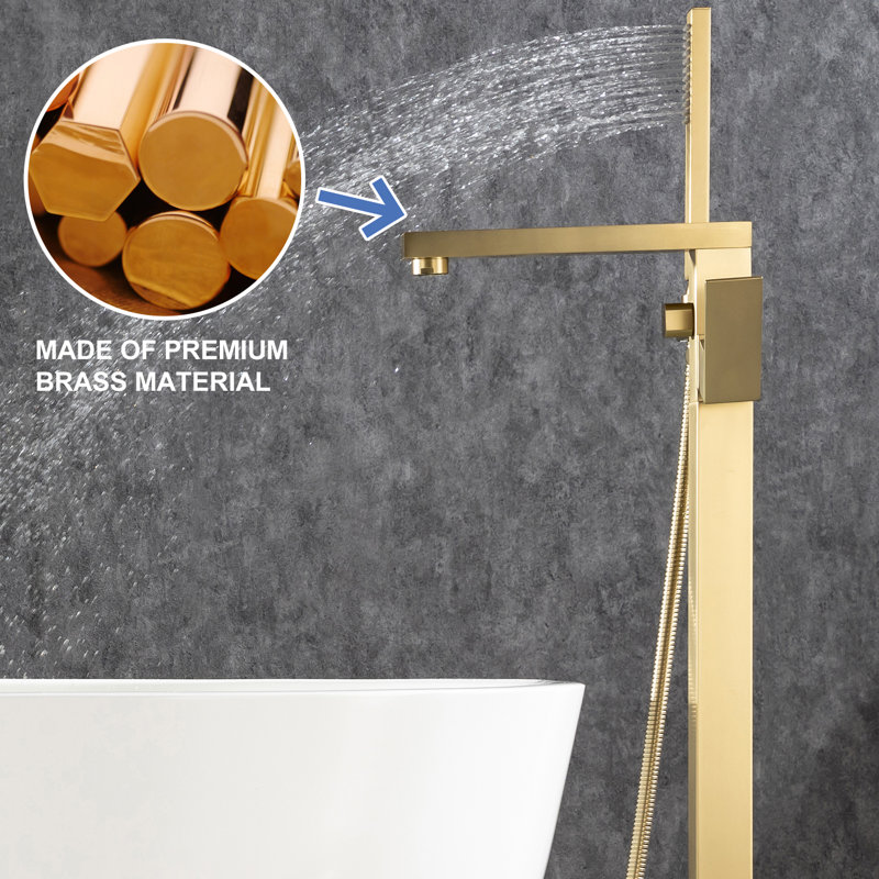Floor Tub Filler with Diverter, Brushed Gold