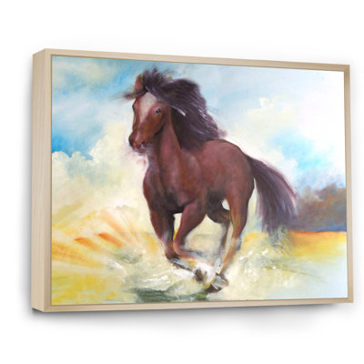 Cheval brun galopant - peinture sur toile