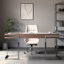62.99" White+Silver Rectangular Stone+Solid Wood+Stainless Steel with 3 drawers desk-109026110