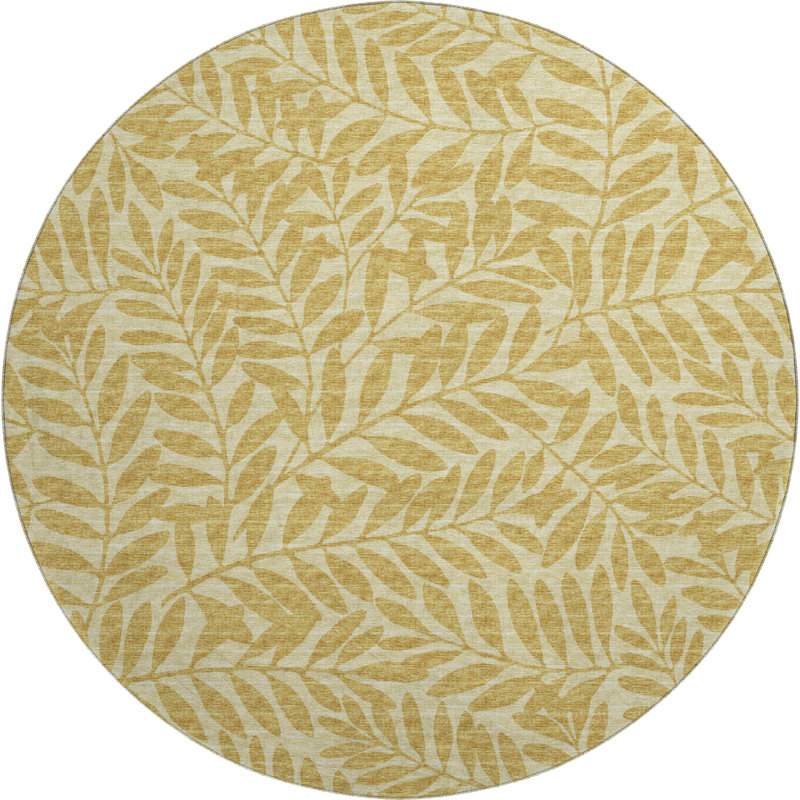 Premium Machine Washable Harsukhman AMF111 Yellow Rug, Round 8'