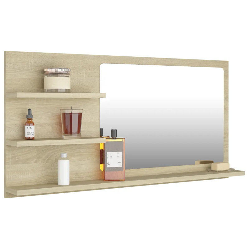 Adji Flat Vanity Mirror with Shelves, 45cm x 90cm, Sonoma Oak