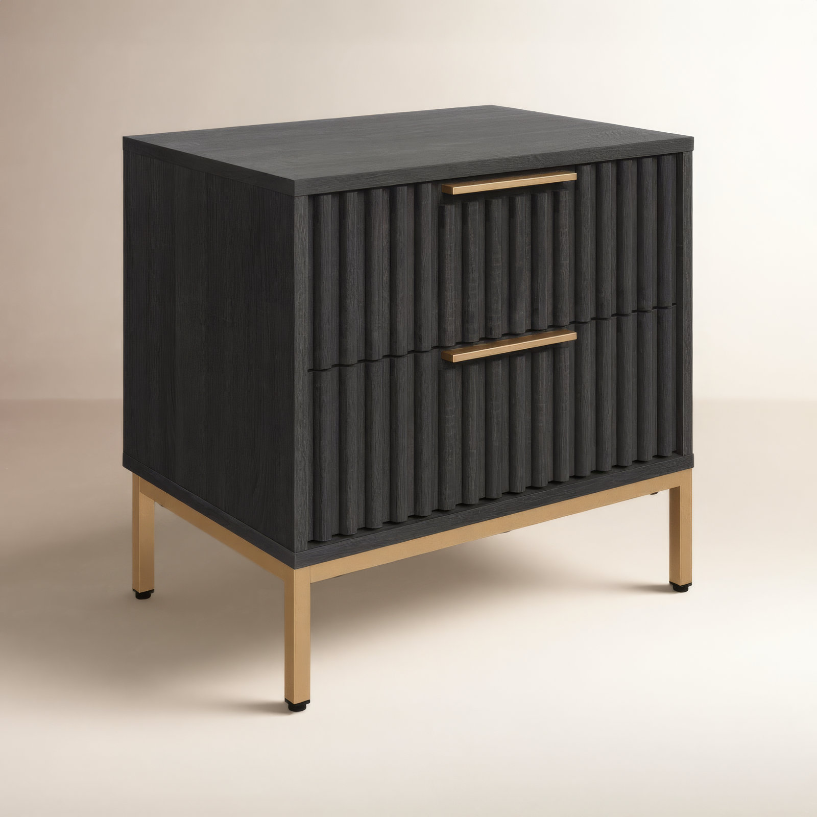 Burgess 2 - Drawer Nightstand, Distressed Black / Gold