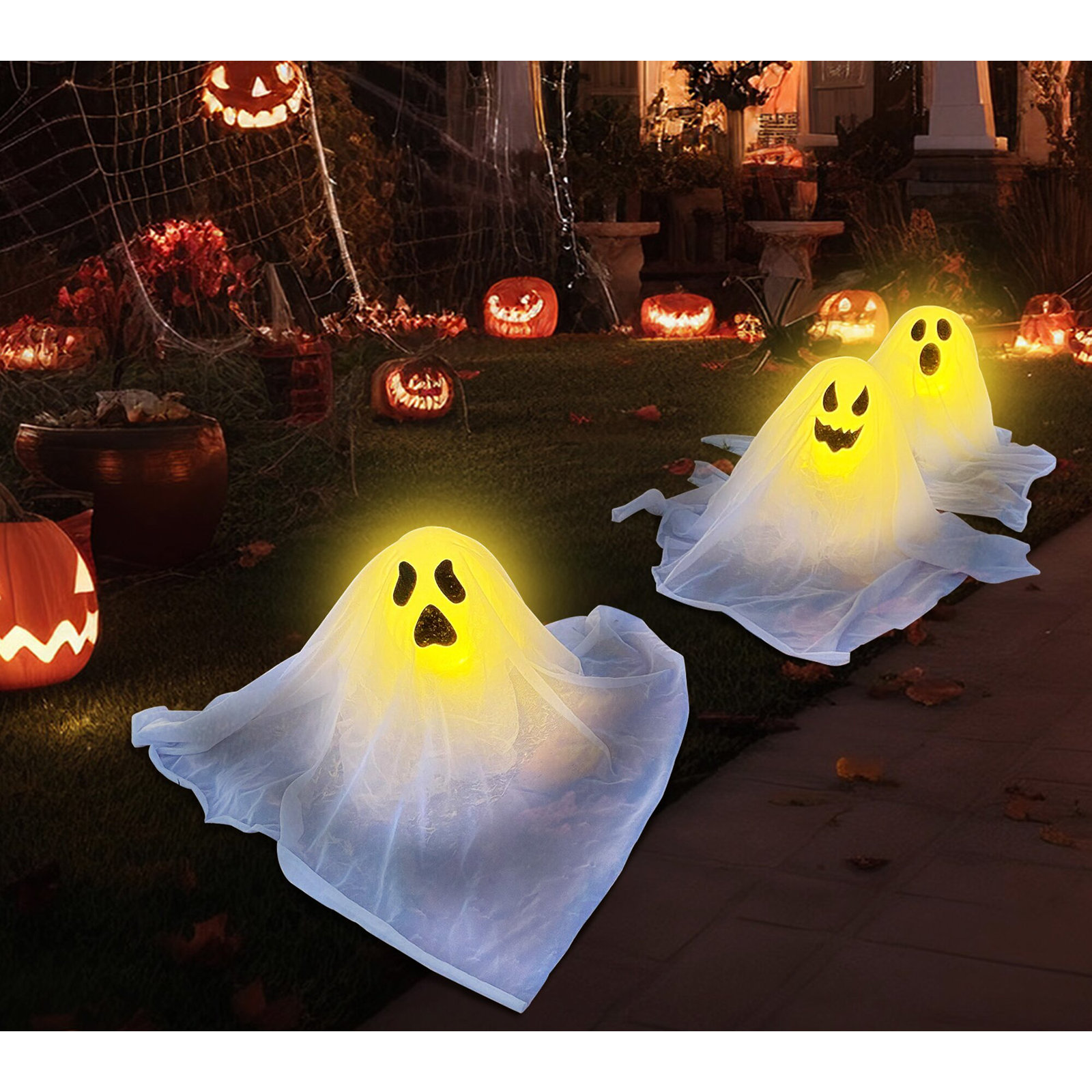 3-Pack Light-Up Ghost Yard Stakes