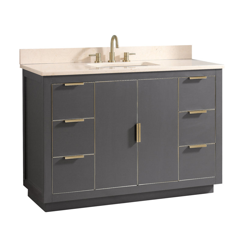 Ensemble de meuble-lavabo simple 49 po Salise, Quartz blanc / argent, Gris crépuscule