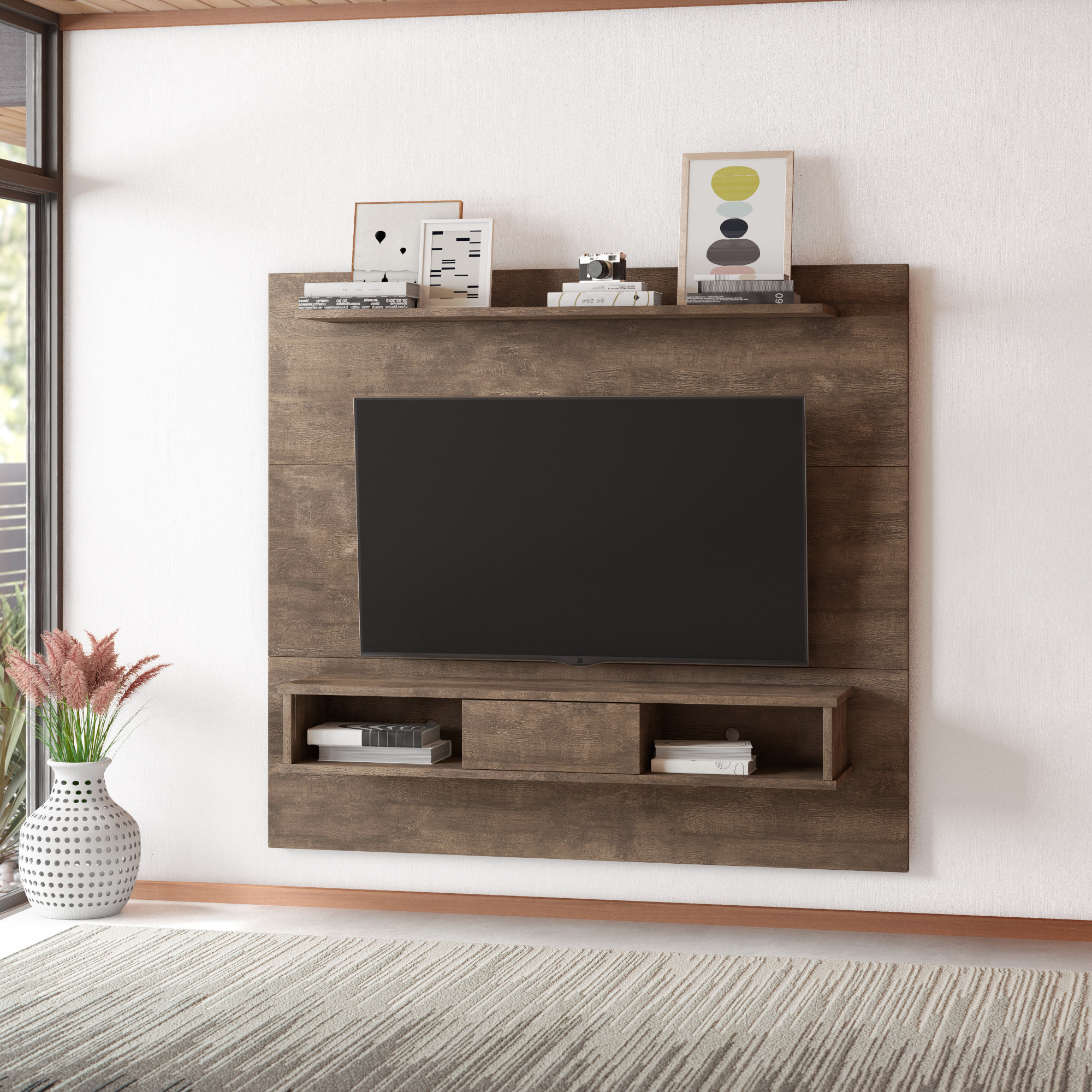 Wood floating entertainment center hotsell