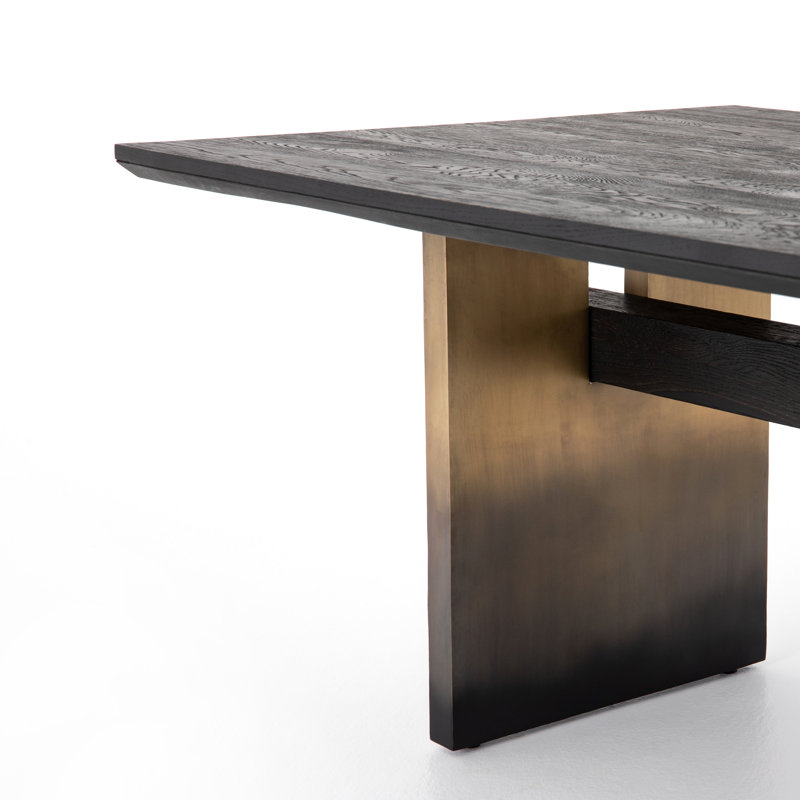 Brennan Solid Oak Dining Table, Black Oak Top/Ombre Brass Base