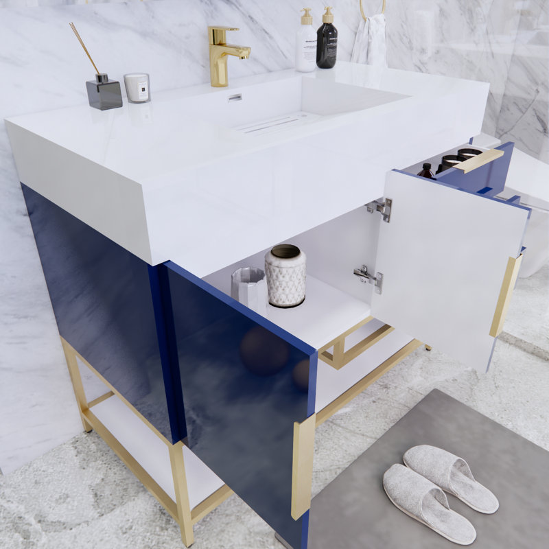 Ensemble de meuble-lavabo simple 41,5 po Glasgow, Bleu nuit ultrabrillant