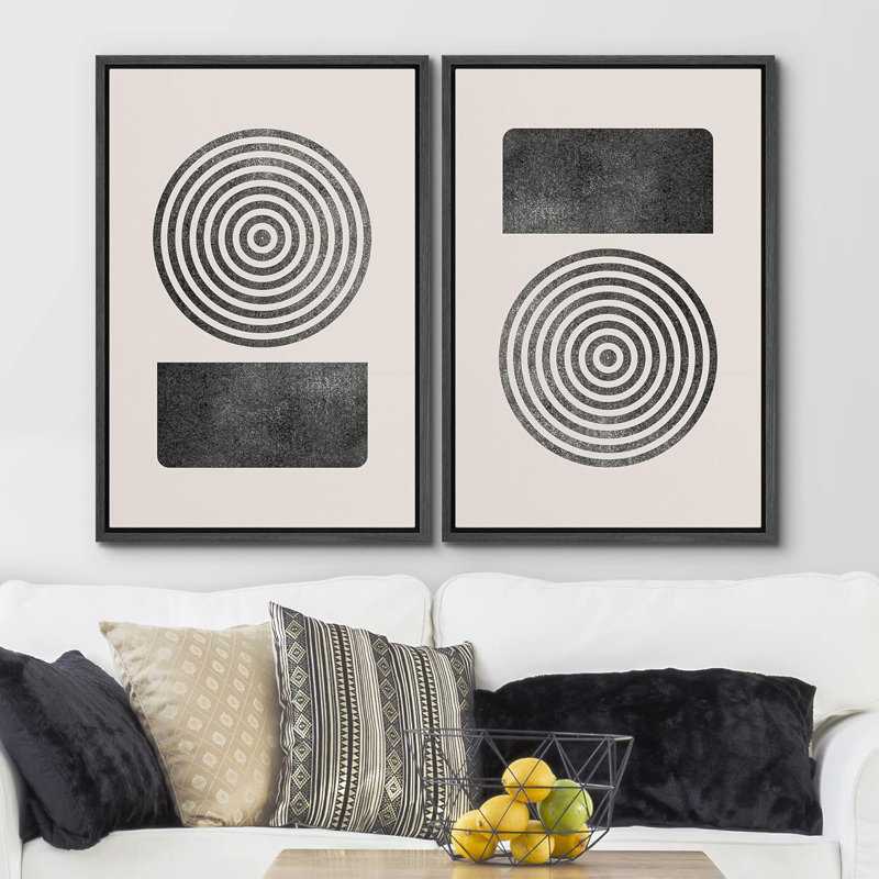 Mid-Century moderne boho Mid Century, H 36 po x l 48 po x P 1,5 po, Cadre flottant noir