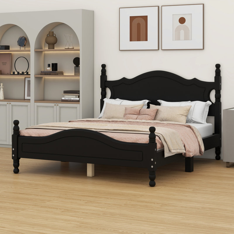 Lit plateforme en bois massif Govea, Lit double, Noir