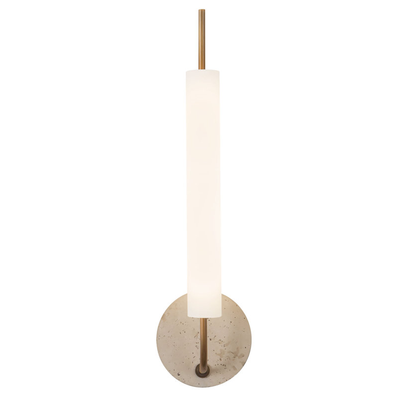 Wick 20-in Black dimmable LED Wall Sconce, Antique Brass / Travertine