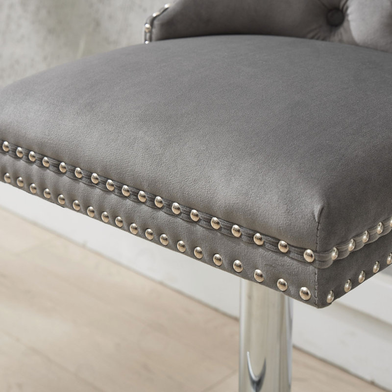 Ensemble de 2 tabourets pivotants en velours à hauteur réglable, Gris