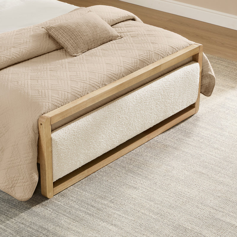 Structure de lit rembourrée moderne en bois massif avec USB, Avoine, Grand