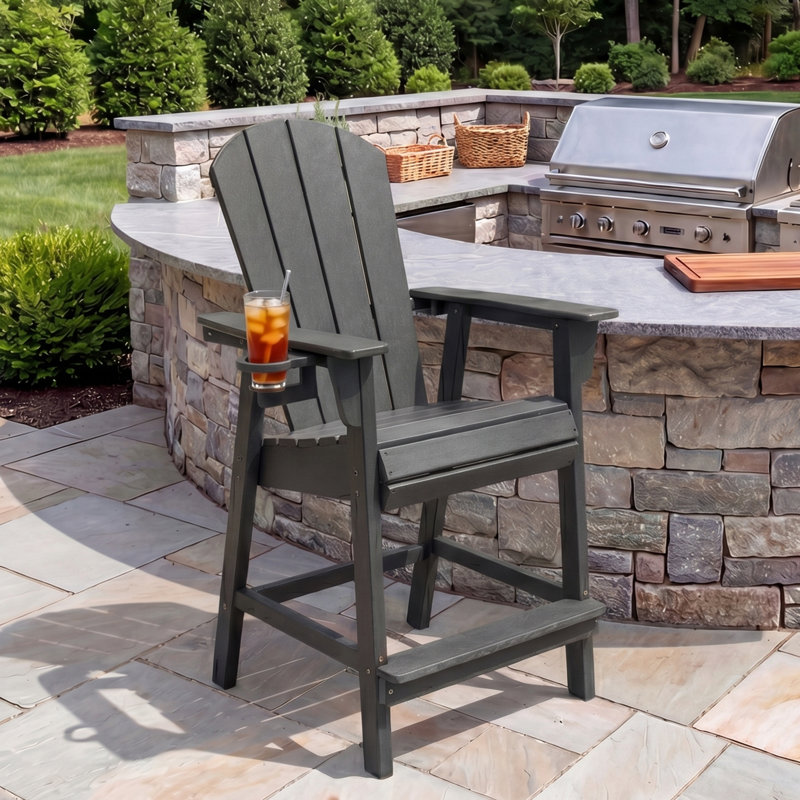Chaise de comptoir Adirondack avec porte-gobelet, Gray, 24.25"